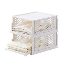Pull-out Plastic Storage Basket with a Lid,Stackable Closet Organizers Drawer Anti-Tipping,Stable Shelf Container for Bathroom Laundry Room Storage, Space-Saving Clothes Storage ,White Gray,2 pack