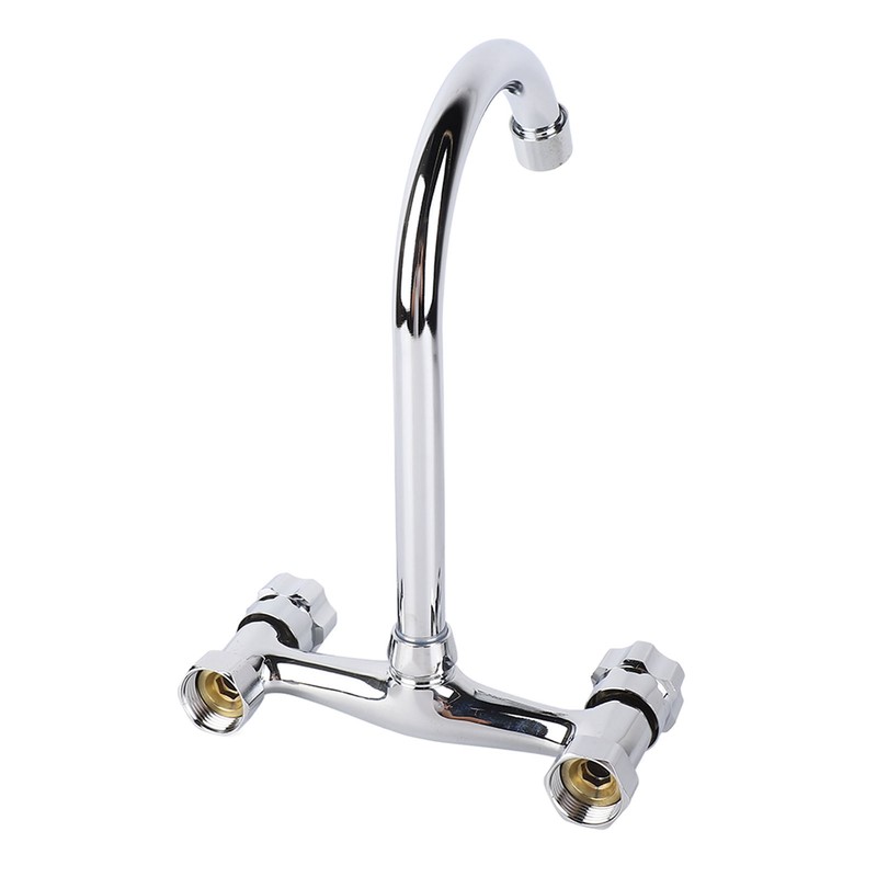 Wall Mount Kitchen Stainless Steel Smooth Surface 2 Handles Faucet