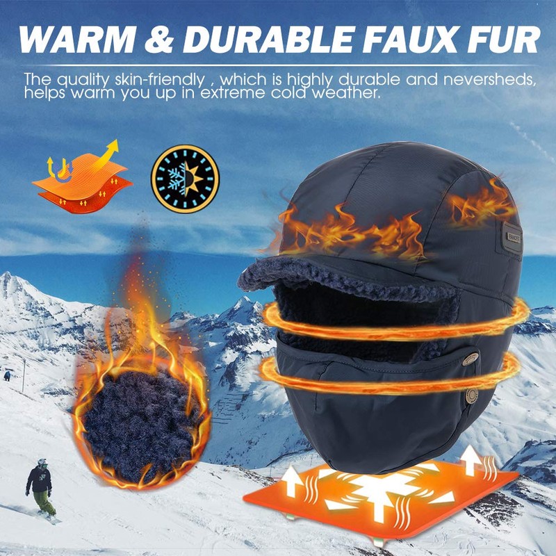 Oversized L Men Women Winter Trapper Hat Waterproof Windproof Aviator