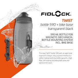 FIDLOCK Twist Bottle 590ml/20oz + Bike Base System | New Leak-Proof, Self-Sealing Bottle Cap | Cage Free Bike Magnetic Bottle Holder | Smoke
