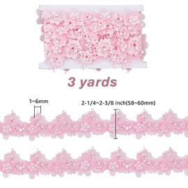 HOBBIESAY 3 Yards Pink Flower Lace Trim Floral Pearl Beads Lace Edge Trim Ribbon Embroidered Trim Polyester Trim Ribbon for Wedding Applique DIY Sew On Supplies Craft Decoration, SRIB-HY0001-04-US37