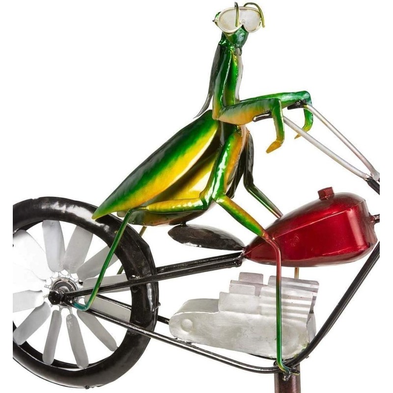 Metal Windmill Handmade Bike Frog Cat Bunny Mantis Sculpture for