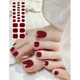 Semi Cured Gel Toenail Strips, 26 Wine Red Gel Toe Nail Stickers, Works with Any UV Lamps