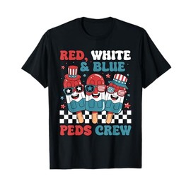 Retro Red White Blue PEDS Crew Ice Cream US Flag 4th Of July T-Shirt