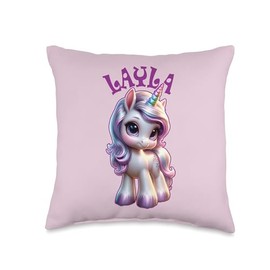 Layla Cute Unicorn Design for Girls Name Layla Throw Pillow