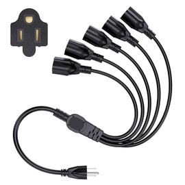 5 Way 3 Prong 1 to 5 Outlet Power Splitter 3 Plug 14 AWG 1625W 13A SJTW Power Cord Splitter Gauge Heavy Duty Extension Cord Splitter for Indoor or Outdoor Use(1.7 FT Black)