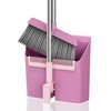 JOYMOOP Pink Broom and Dustpan Set, Upright Angle with Built-in