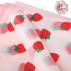 HLTOO 20 Sheets Flower Wrapping Paper, Bouquet Floral Packaging Paper with Strawberry Pattern, for Wedding, Party, Mother's Day, Birthday, and DIY Craft Florist Supplies, Pink, 57CM/22.4Inch