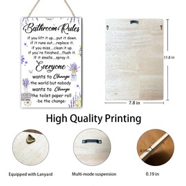 Bathroom Rules Wooden Wall Signs,Rustic Bathroom Decor Wooden Hanging Plaque for Toilet Washroom,Restroom Wall Art Decor
