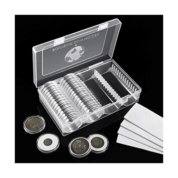 MUDOR 41 mm Coin Holder, 60 Pieces Silver Dollar Coin Capsules with Foam Gasket, Professional Coin Storage Case Box for Coin Collection