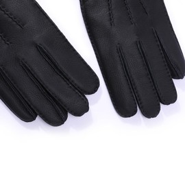 Meetoget⠀ Women's Deerskin Leather Gloves With Cashmere For Winter Warmth USL01,Blcak,Size M