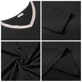 Amorbella Long Sleeve Pyjamas for Women Ultra Soft V Neck Pajamas Set Loose Pants Pjs(Black, Small)