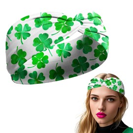 BYETOCE St. Patrick's Day Headband Elastic Non Slip Hair Accessories Fashion Headband for Women Lucky Clover Pattern Stretchy Knotted Headband Green Costume Accessories for Women