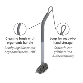 WENKO Cuvo Washing Up Brush Plastic with Ergonomic Handle and Scraper for Stubborn Residues for Hygienic Cleaning Dishwasher Safe 6 x 31 cm Grey