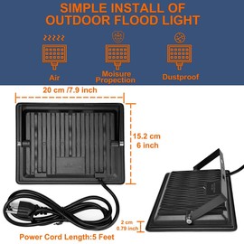 XXBSAZ 2 Pack 50W Flood Lights Outdoor Convertible IP66 Water-Proof Outdoor Light for Backyard,Garage,BBQ Area,Parking Lot,Pool