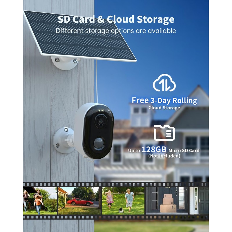 Security Cameras Wireless Outdoor, Solar Battery Powered 2k Color Night