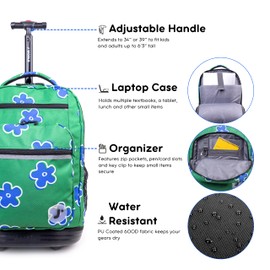 J World New York Sundance Rolling Backpack Girl Boy Roller Bookbag, Picnic, 20 Inch