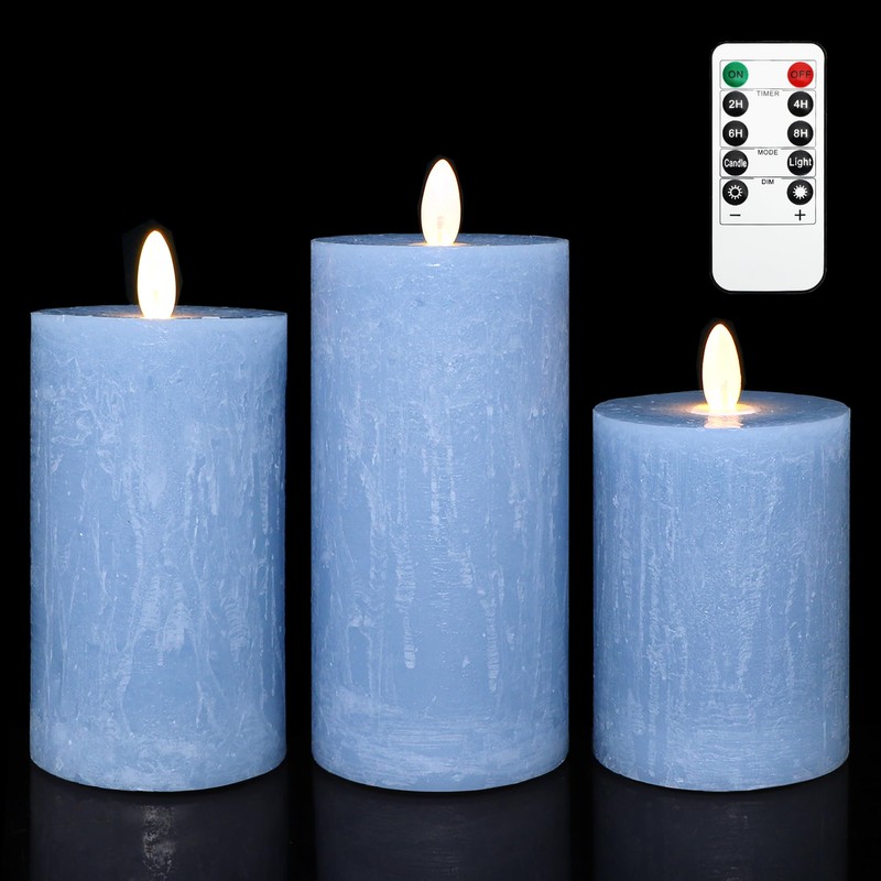Rustic Blue Flameless Candles with Remote Control & Timer Function