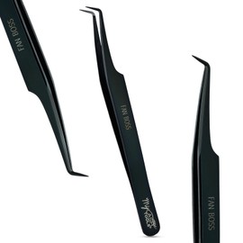My Lash Tools 90 Degree Volume Fiber Tip Lash Tweezer – FAN BOSS, Non Slip Grip Professional Eyelash Extension Tweezers for Mega Volume Fans, Lash Artist Precision Tool (Black)