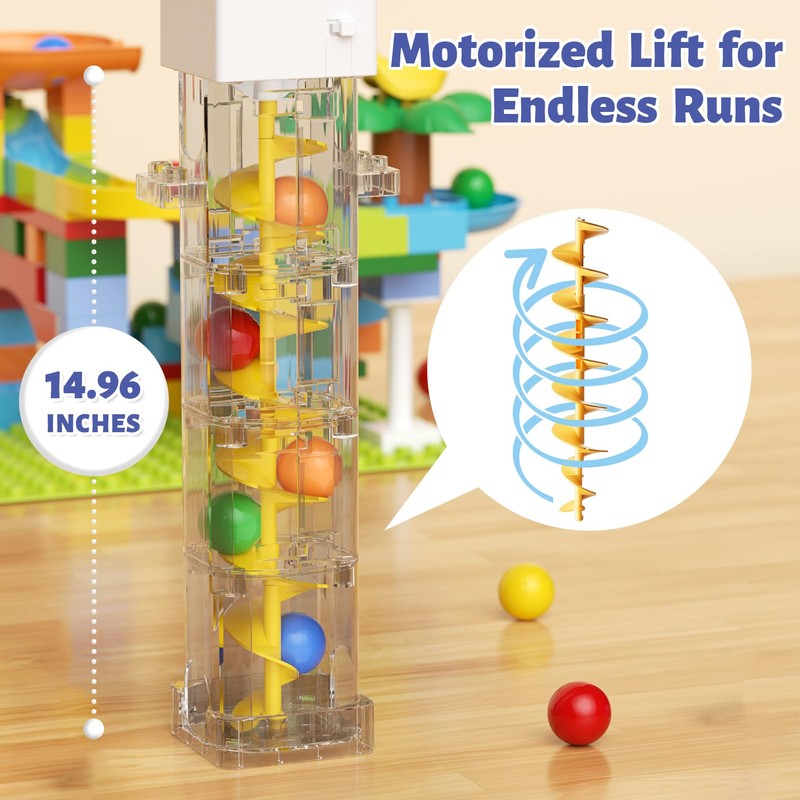 Marble Run Toy Motorized Elevator Marble Maze Kit with Perpetual