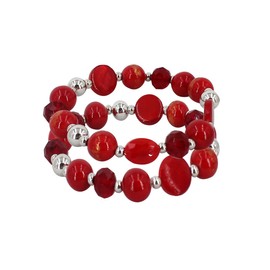 Jules D. Stackable Beaded Bracelet for Women Multilayered Colorful Cute Turquoise Crystal Stretch Bracelet Trendy Costume Jewelry Holiday Gifts for Women (Red 2 set)