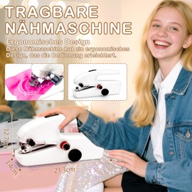 Hand Sewing Machine, Portable Mini Sewing Machine, Sewing Machine with 2 Modes, Ideal for Beginners and Quick Repairs to Clothes and Fabrics (White)