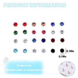 Multicolor Cubic Zirconia Stud Earrings Set for Women Silver Cubic Zirconia Earring Stud Pack for Multiple Ear Piercing Rhinestone Ear Studs Fake Crystal Earrings Pack 12 Pairs