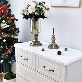 Christmas Table Runner Snowy White Faux Fur Table Runner Small Fur Table Runners for Party Birthday Christmas Friendsgiving Wedding Dinning Table Decorations, 14 x 31 Inch