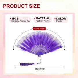PATIKIL Embroidered Flower Marabou Feather Fan, 1920s Vintage Folding Handheld Fan Chinese Flapper Hand Fan for Costume Party Dancing Wedding Show Tea Decoration, Purple