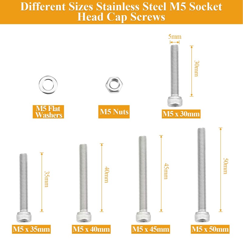95 Pieces M5 x 30/35/40/45/50mm Hex Socket Head Cap Screws