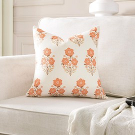 ORANAZA Pack of 2, Mughal Flower Pillow Cover 20 x 20 Inch Chinoiserie Red Floral Throw Pillow Cover Linen Red and White Pillow Case Covers Cushion for Couch Sofa Living Room