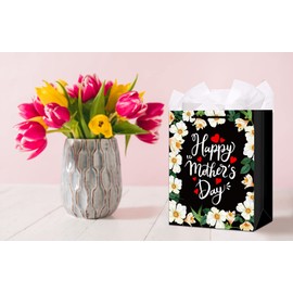 FLYAB Happy Mother's Day Gift Bags with Tissue Paper Gift Wrap Bags with Handle Floral Mothers Day Gift Wrapping Bag for Mom Grandma Aunt Wife Mothers Day Gift from Daughter Son