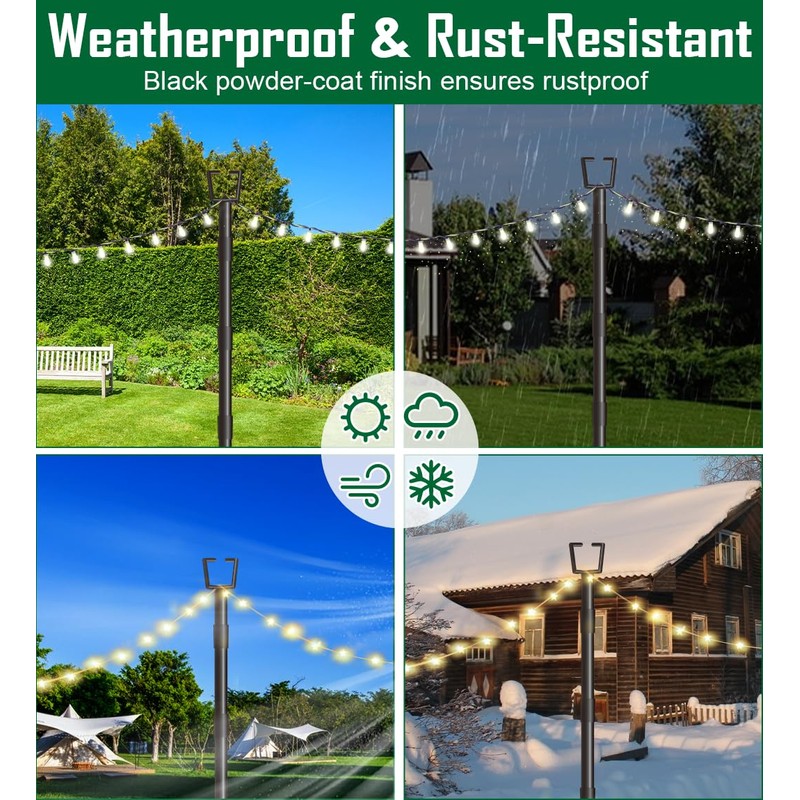 Tigerden 10Ft String Light Poles for Outside, Adjustable Metal Poles