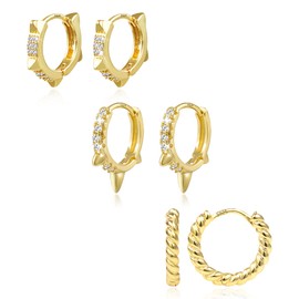 Ash's Choice 925 3 Pairs of Small Earring Sets—Simple Hoop Earring