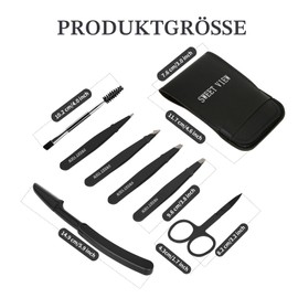SWEET VIEW 7 Pieces Tweezers Set, Eyebrow Pluckers for Women and Men, Face, Brow, Chin, Ingrown Hair (Black)