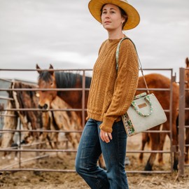 Wrangler Tote Bag for Women Western Retro Purse Top Handle Handbags with Aztec Strap, B-aztec-green, Medium