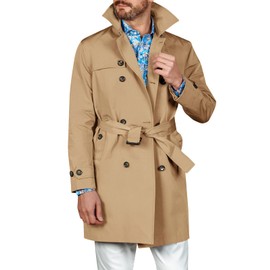 Mens Double Breasted Trench Coat Notched Lapel Windbreaker Jackets Causal Overcoat With Belt