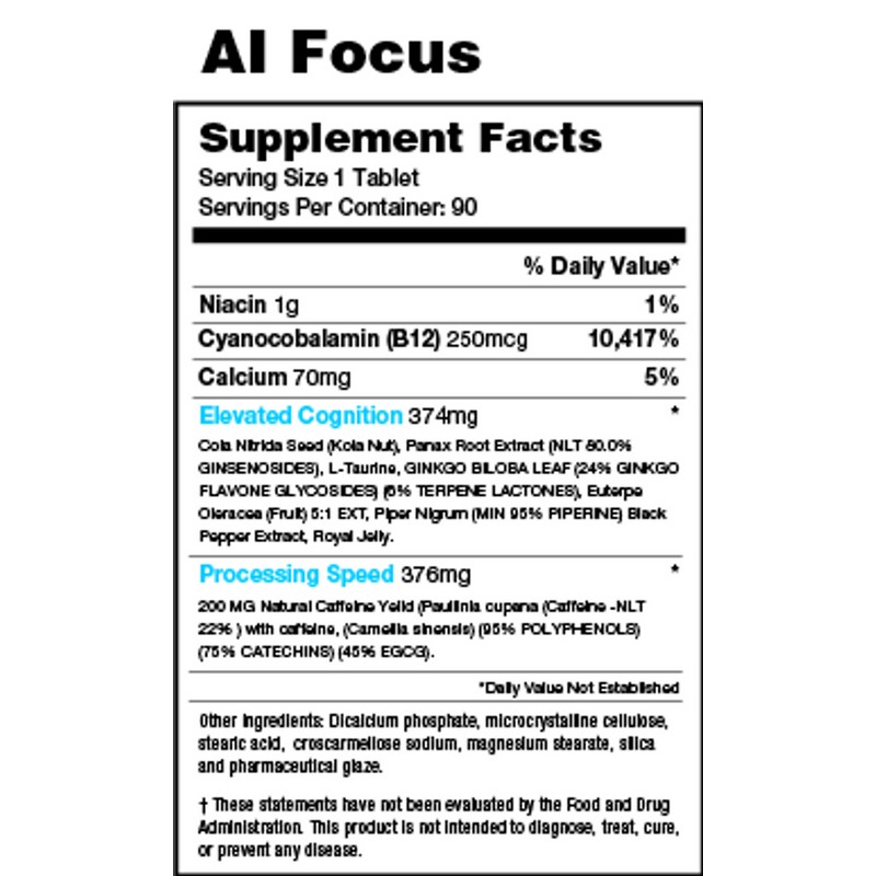 Hot Stuff Nutrition AI FOCUS: 90 Tablets- Potent Nootropic for