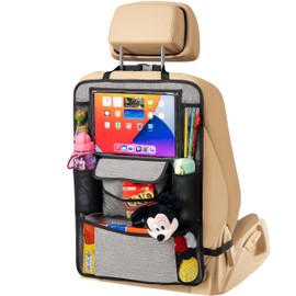 Helteko Car Seat Organizer, Ultra Version Kids Backseat Car Organizers and Storage, Waterproof Back Seat Protector Kick Mats with Tablet Holder 12" Car Accessories Interior, Gray, 1 Pack