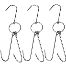 TIHOOD 3 PCS 9.4" Stainless Steel Double Meat Hooks Roast Duck Bacon Shop Hook BBQ Grill Hanger Cooking Tools Accessories (9.4" X3)