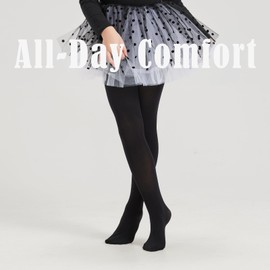 CozyWow 1 Pair Girls Opaque Tights for Dance/Ballet/School, Daily Soft Tights for Little Kid/Big Kid from 4T to 12T (1 xblack, 8-10)