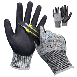 KAYGO Cut Resistant Work Gloves - 2 Pairs, Level C Protection, MicroFoam Nitrile Coated Good Grip Machine Washable, Cut Proof Safety Gloves EN388 4X42C, Ideal for General Purpose, KG21N (Grey, XL)