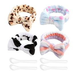 Set of 4 Multicolor Coral Velvet Headbands and 4 White Face Mask Pens, Absorbent and Elastic Hair Accessories, Face Wash, Skincare and Makeup Headbands