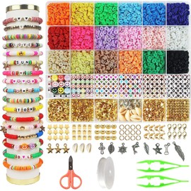 chongning 5100 PCS Clay Beads Bracelet Making Kit, Friendship Bracelet Necklace Kits Flat Beads for Jewelry Making, Polymer Clay Beads DIY Arts and Crafts Gifts