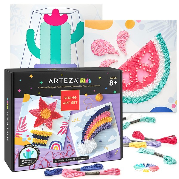 Arteza Kids String Art Kit, Set of 5 Assorted Designs,