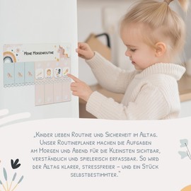 Children's Routine Planner for Morning Routine and Evening Routine - Children's Daily Plan with Velcro Dots and 105 Symbol Cards, Montessori Planner, Routine Aid for Folding (Unicorn)