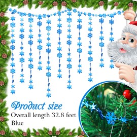 Boao Snowflake Garland for Christmas Tree Ornaments Winter Plastic Snowflake Hanging Ornaments for Christmas Tree Decorations Baby Shower Party Supplies Wedding(10 Meters,Blue)