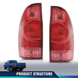 PIT66 Tail Lights Taillight Assembly w/o Bulbs Compatible with Toyota Tacoma 2005-2015 Red Lens Driver & Passenger Side Rear Brake Lamp