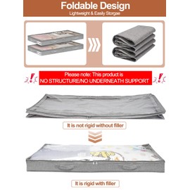 3 Inch Low Profile Under Bed Storage Bins with NO STURCTURE Design, Shallow Clothes Storage Bags with Clear Lids & Waterproof Fabric - Fits Under Sofa, Couch, Dorm, or College Beds，40x20x3inch，Grey