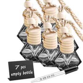 7 Pcs 8ml Hanging Car Air Freshener Diffuser,Empty Black Gradient Glass Essential Diffuser Oil Aromatherapy Fragrance Perfume Pendant Glass Vials with Wooden Caps (Diamond, 8ml)
